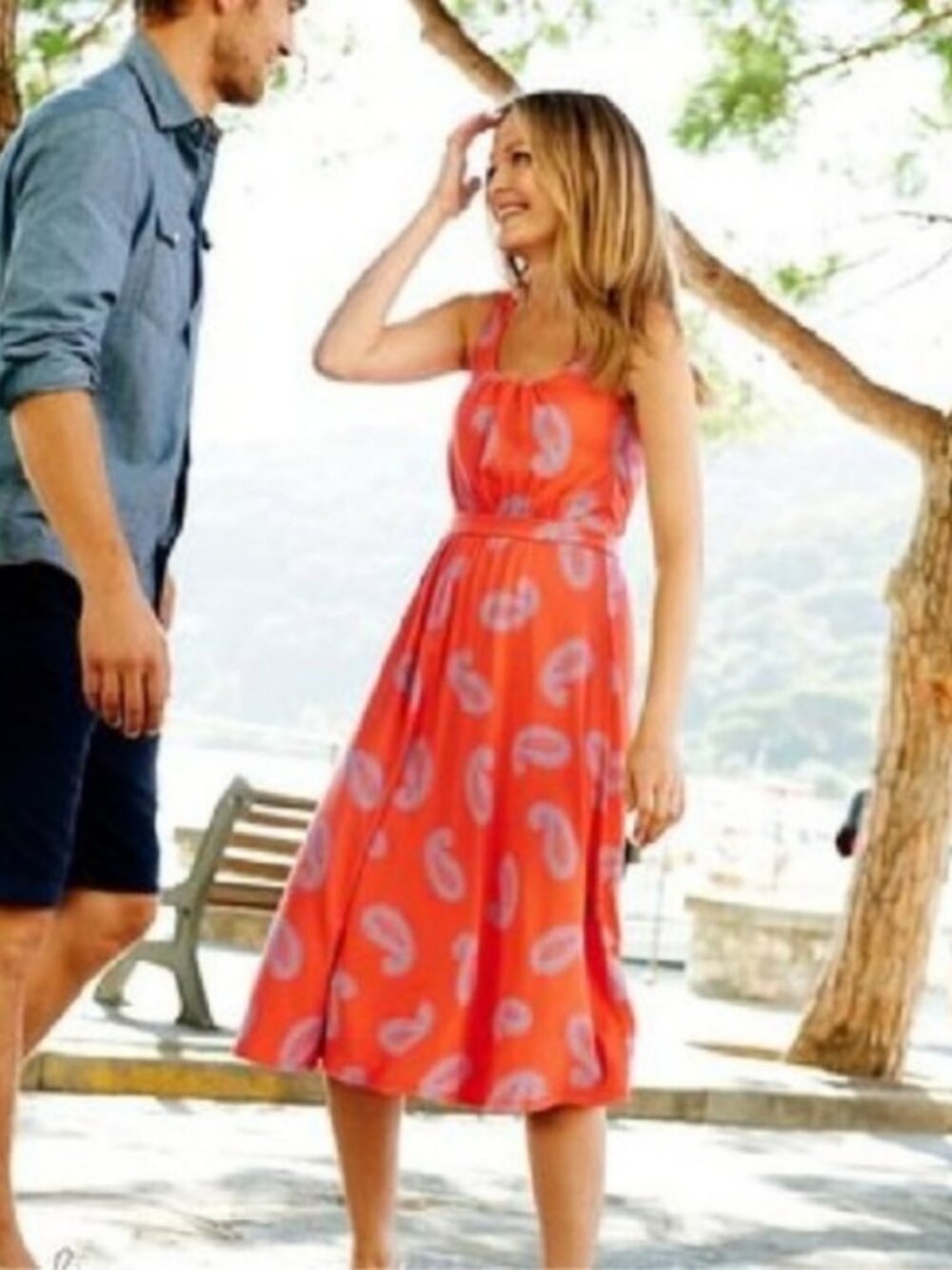 Boden Ella Coral Paisley Stretch Knit Resort Wear  Midi Dress Size 4L NWOT